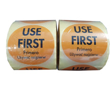 Load image into Gallery viewer, Orange Use First, Food Rotation Label, Removable Adhesive, 51mm Dia, 1 roll of 500
